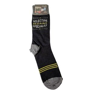Blue Q Men's Novelty Crew Socks Selective Hearing Specialist - Fits Shoes 7-12